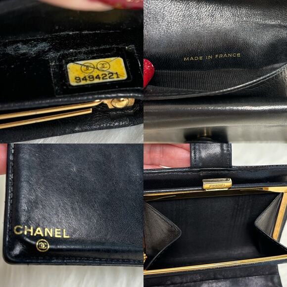 Authentic CHANEL Vintage Caviar Skin CC Logo Bifold Wallet Purse Black Box - Picture 3 of 14